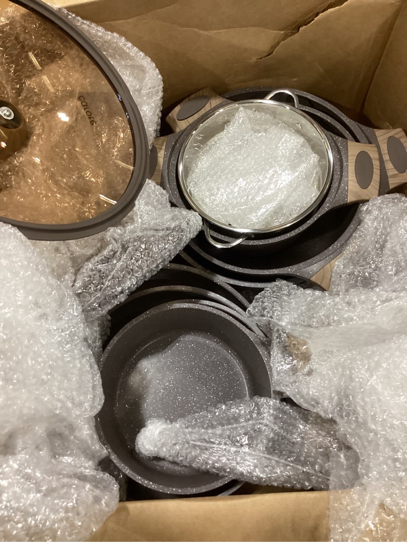 Condition photo showing Good Condition for carote 26pcs pots and pans set, nonstick cookware sets | induction kitchen cooking set, special texture design, ultra durable, easy food release, even heating, with frying pans set brown 26 piece