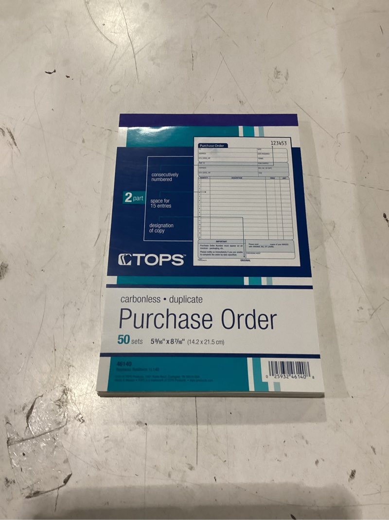 Condition photo showing New/Like New for tops 46141 purchase order book,cbnless,2-parts,5-9/16-inch x7-15/16-inch ,50/bk