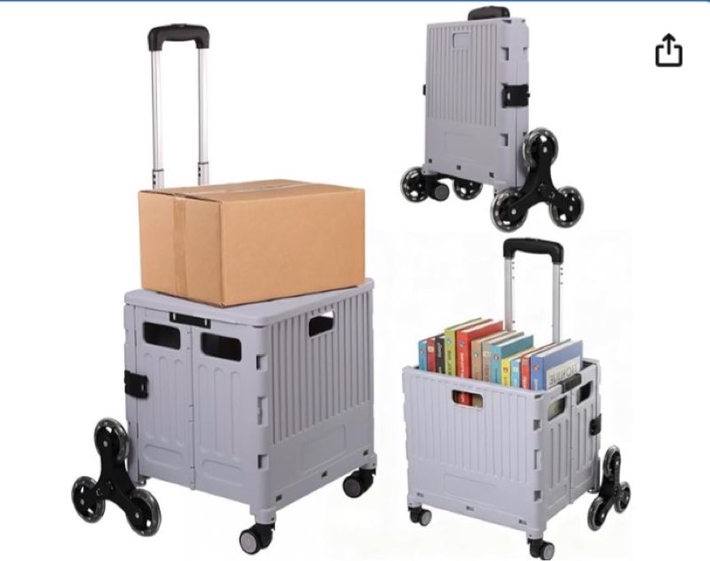 Luckybell Rolling Cart for Teachers,Rolling Crate with Telescoping Handle,Foldable Utility Cart with