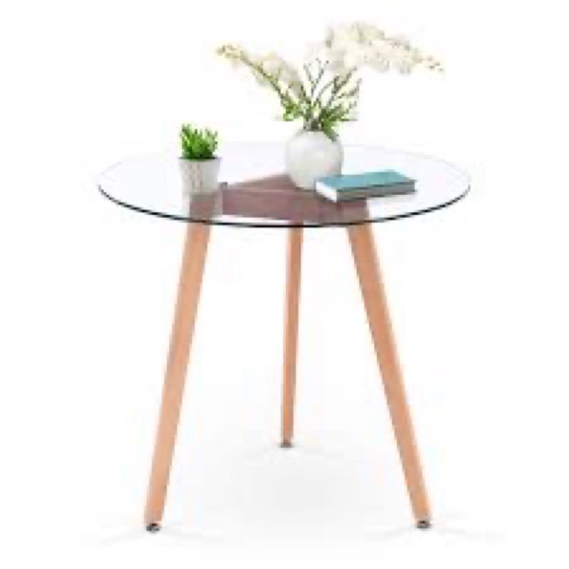 *no hardware, glass piece intact * Ivinta Modern Small Dining Table Round Glass Coffee Table Farmhouse Kitchen Table
