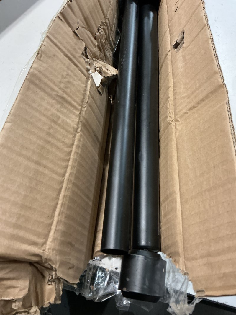 Condition photo showing As Is for heavy duty curtain rods, 1 1/8 inch diameter single curtain rod 36-72inch(3-6ft) extendable length with end caps adjustable modern brackets-matte black matte black 36-72"