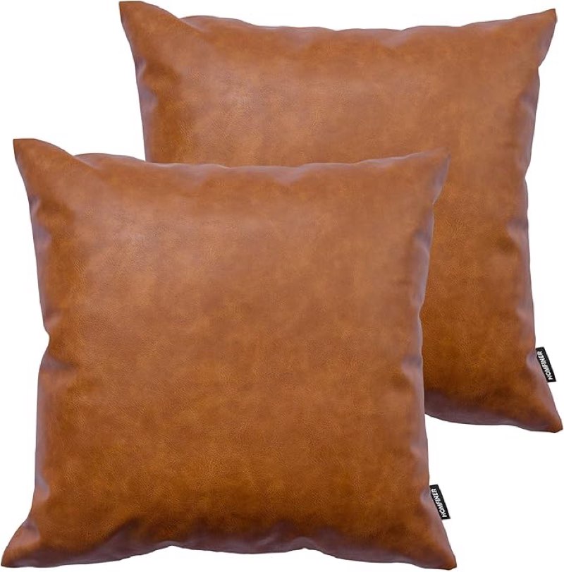 Luxe Leather Pillow Cover (Set of 2), Cognac, 20x20
