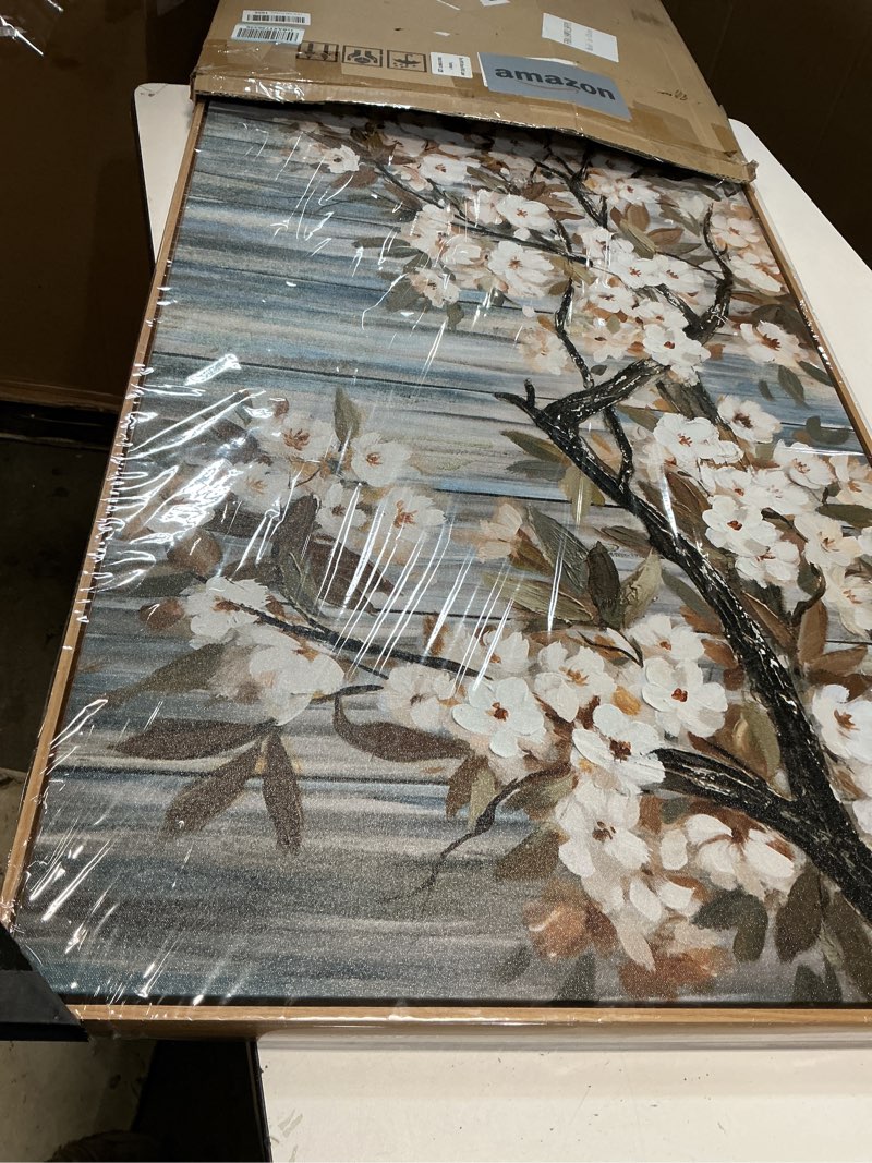 Condition photo showing New/Like New for Large Canvas Wall Art for Living Room Wall Decor Abstract White Flower Tree with Gray Driftwood Picture Modern Framed Canvas Prints Artwork Ready to Hang for Bedroom Home Wall Decoration size 24x48Flower Wall Decoration