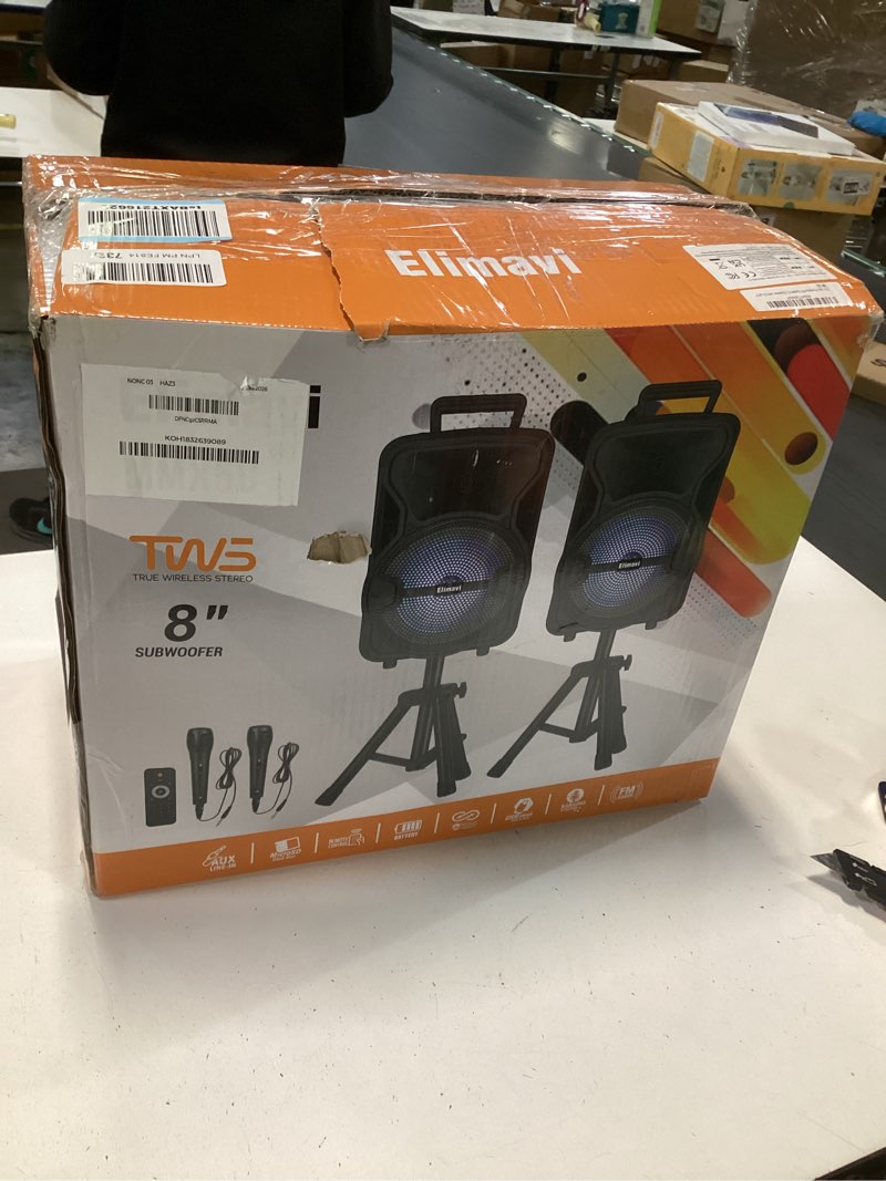 Condition photo showing New/Like New for Portable PA System with Stands, DJ Speaker with Dual 8" for Indoor and Outdoor, Wireless Party Speaker with Microphone TWS/AUX/USB Black