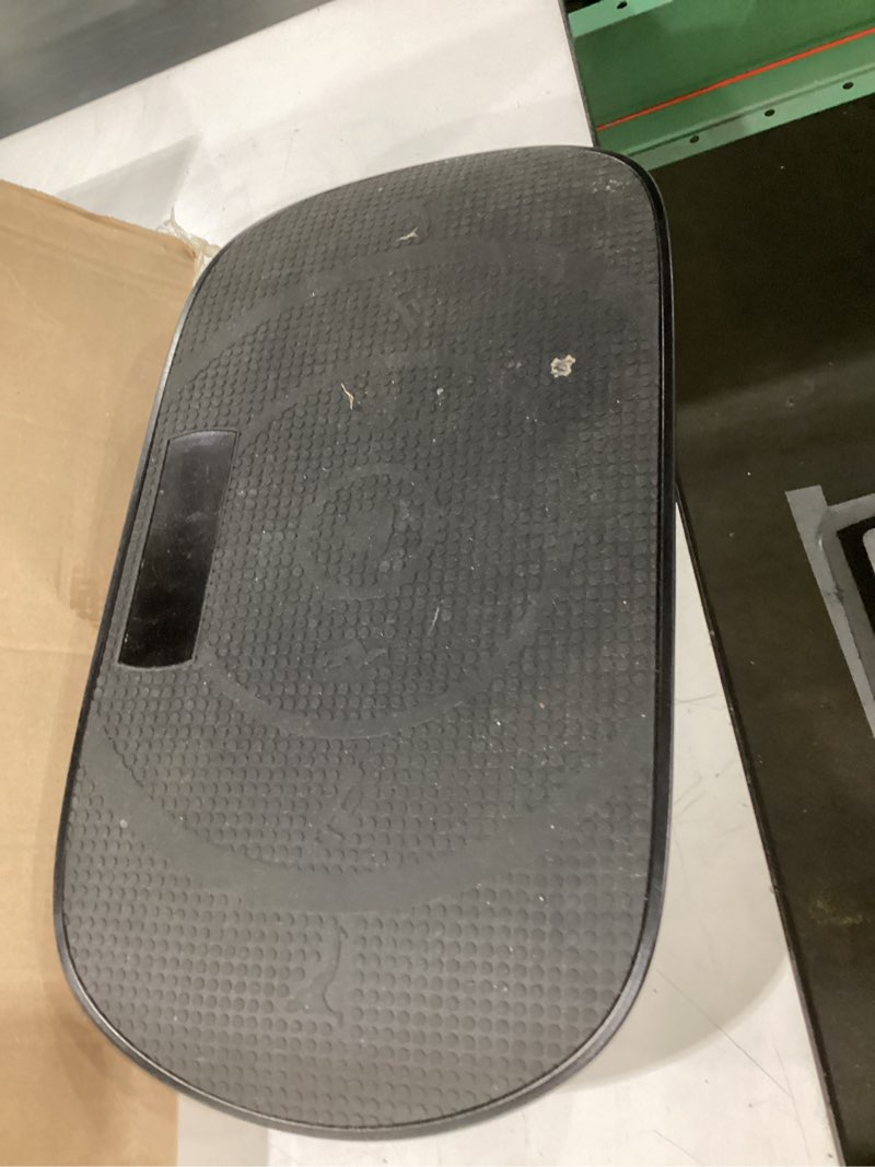Condition photo showing As Is for merach vibration plate exercise machine, curved vibration plate for lymphatic drainage weight loss, vibrating plate with real-time calorie tracking on led display, workout equipment for home women men black