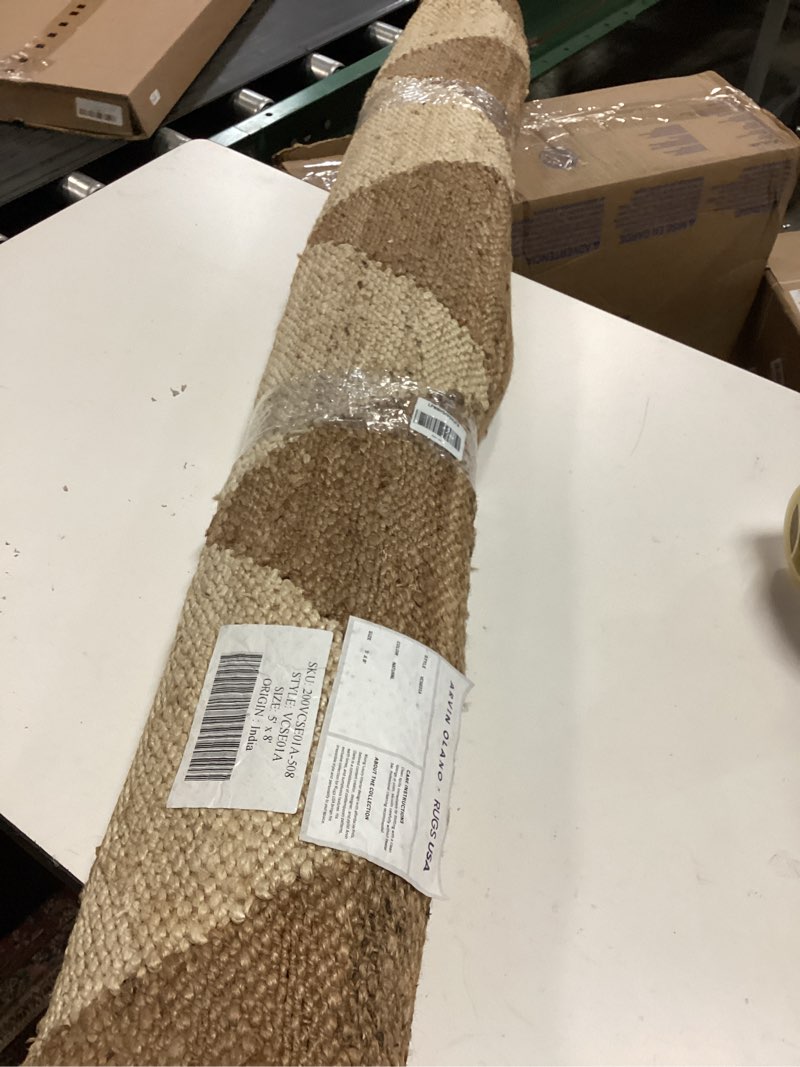 Condition photo showing As Is for Rugs USA x Arvin Olano Louie Diamond Checkerboard Jute Area Rug, 5' x 8', Natural Natural 5 x 8 Feet