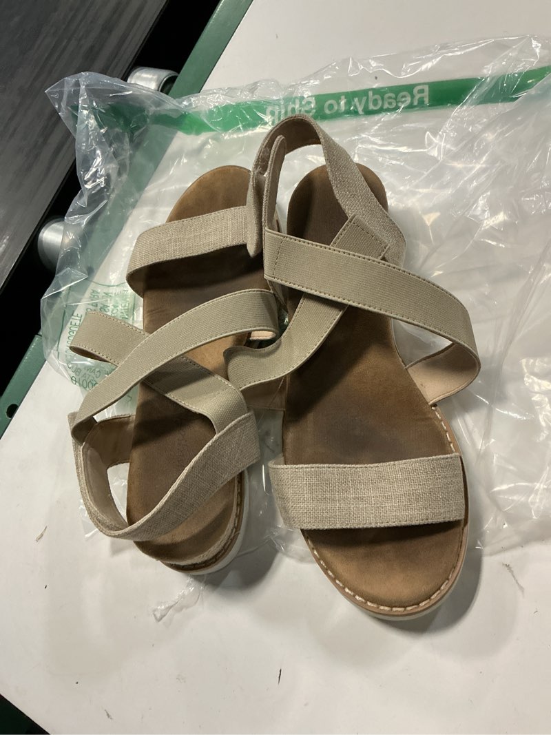 Condition photo showing As Is for mysoft women's wedge sandals casual low heel comfortable walking espadrilles elastic strap slip on shoes 7 linen