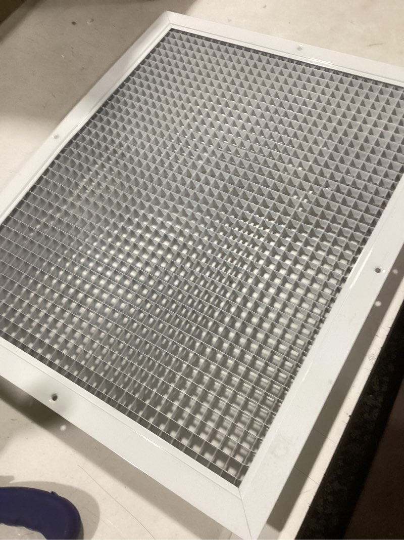 Condition photo showing item condition for 20" x 20" Cube Core Eggcrate Return Air Grille - Aluminum Rust Proof - HVAC Vent Duct Cover - White [Outer Dimensions: 21.75 X 21.75]