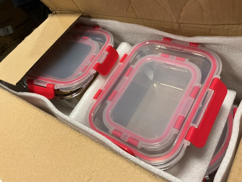 Condition photo showing Good Condition for M MCIRCO 30 Pieces Glass Food Storage Containers with Upgraded Snap Locking Lids,Glass Meal Prep Containers Set - Airtight Lunch Containers, Microwave, Oven, Freezer and Dishwasher Friendly, Red