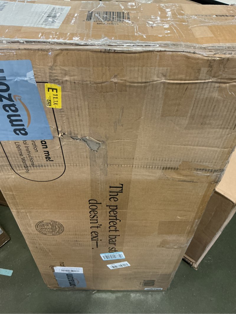 Condition photo showing Good Condition for Nathan James Cohen Mid-Century Modern Leather Bar Stool, Counter Height Chair in Solid Wood Frame with Footrest and Woven Leather Back for Kitchen, Natural Brown, 1 count, Barstool - 24" Light Brown Counter Height - 1