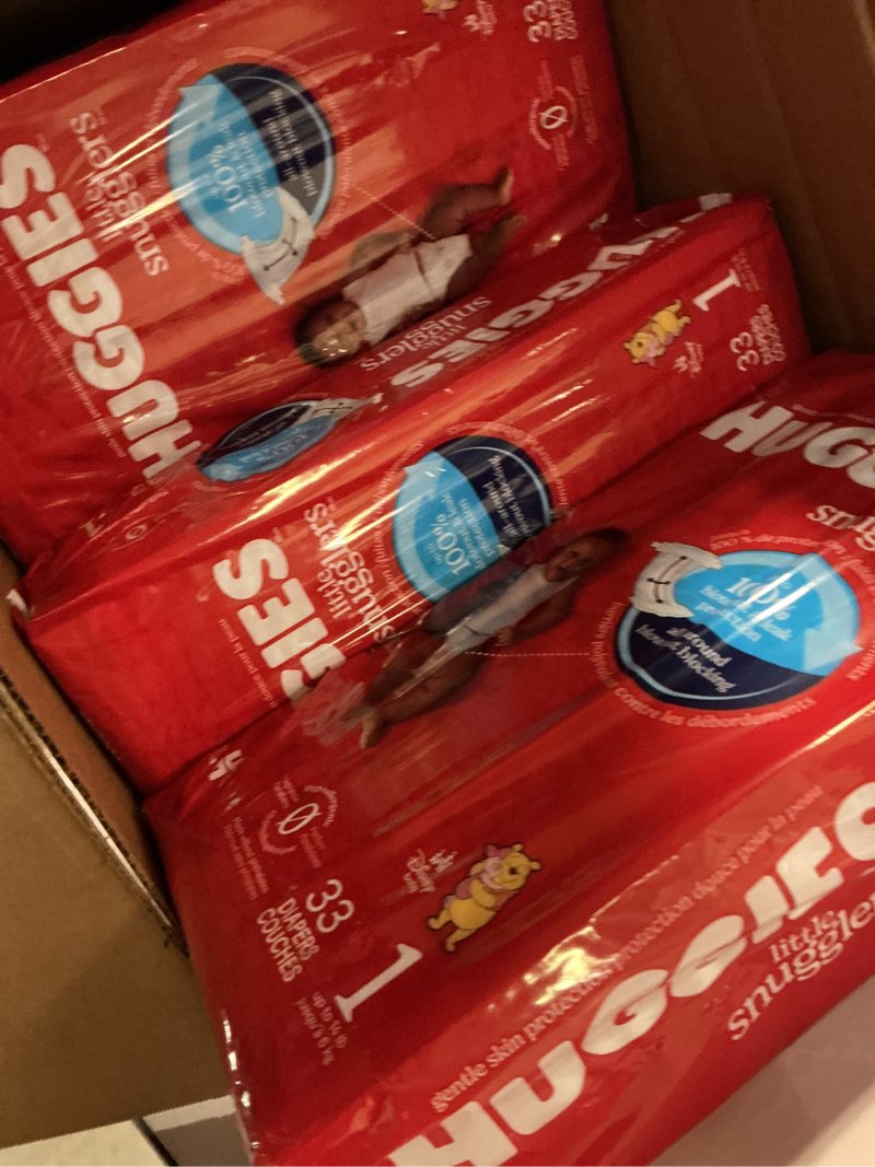 Condition photo showing Good Condition for huggies size 1 diapers, little snugglers diapers, size 1 (8-14 lbs), 198 count (6 packs of 33), packaging may vary size 1 198