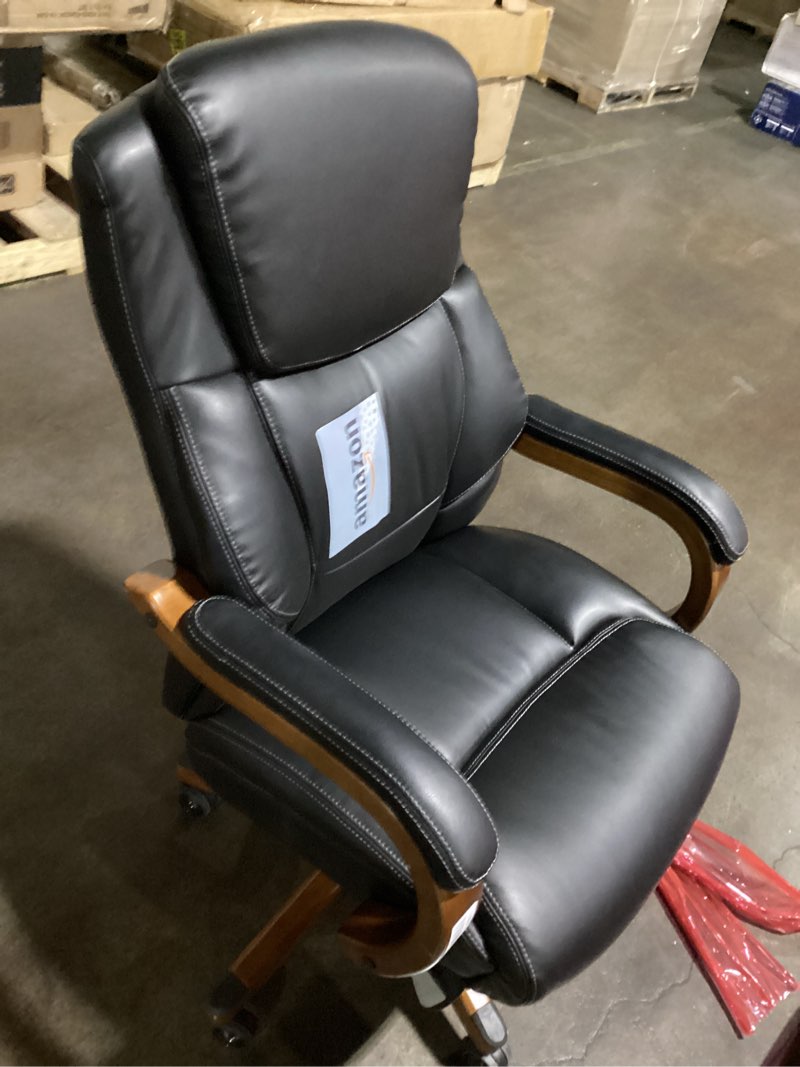 Condition photo showing Good Condition for la-z-boy delano big and tall executive office chair - ergonomic lumbar support memory foam - bonded leather desk chair for home office - mahogany wood arms - black black with mahogany wood finish