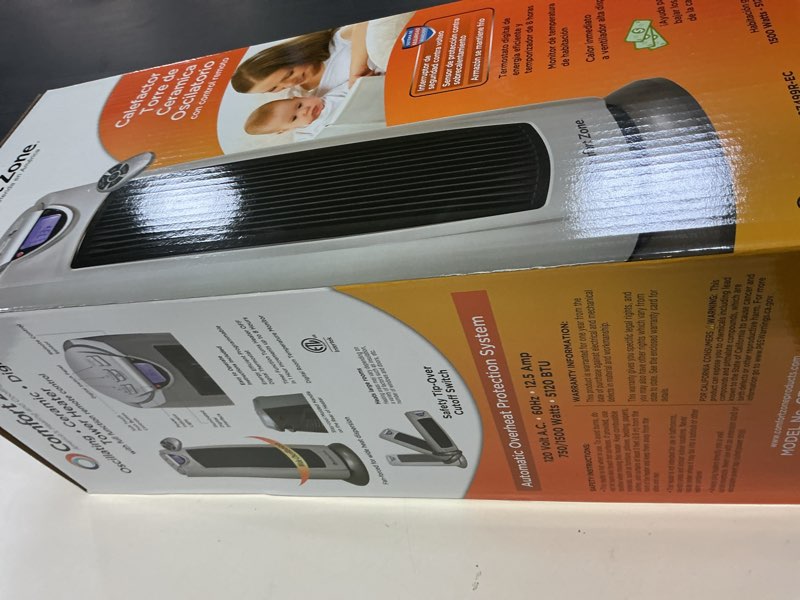 Condition photo showing New/Like New for Comfort Zone 1500W Oscillating Ceramic Tower Space Heater – Portable Electric Heater, Digital Display, Remote Control, 80° Oscillation & 12H Timer – Tip-Over & Overheat Protection for Home & Bedroom