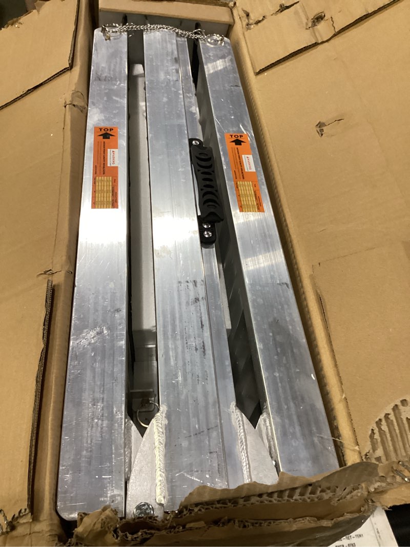 Condition photo showing Good Condition for fachnuo 5 feet portable wheelchair ramp, non-skid aluminum handicap ramps with handle, folding threshold wheel chair ramp for home steps, stairs, entry, threshold, doorways, scooter, 800lbs capacity aluminum 5ft(using height 5-15'')