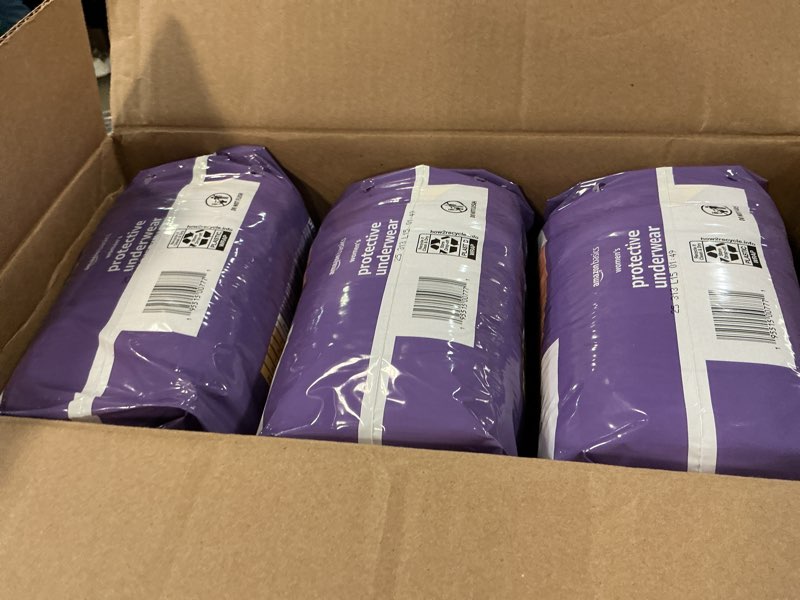 Condition photo showing Good Condition for Amazon Basics Postpartum Incontinence Underwear for Women, Maximum Absorbency, Fresh Protection, Leak Protection, Odor Guard, Soft Comfortable Fit, Disposable, X-Large, Lavender, 16 Count X-Large 16.0 (pack of 3)