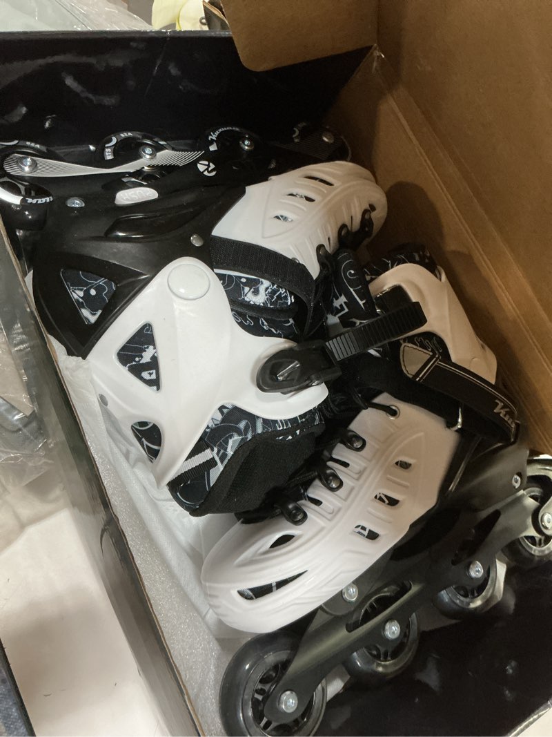 Condition photo showing Good Condition for inline skates for kids and adult, adjustable fun illuminating skates for girls, boys, women and men outdoor and indoor, beginner black large-youth & adult