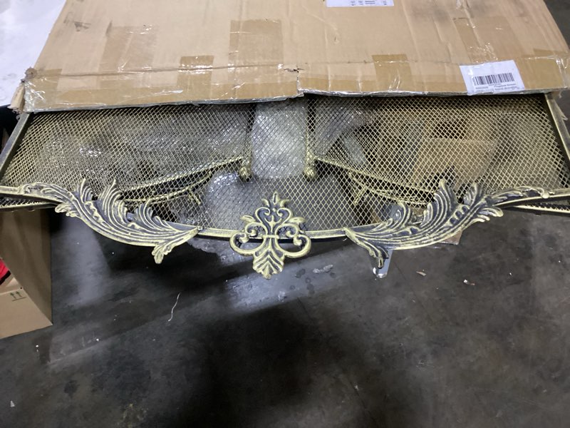 Condition photo showing Good Condition for BEAMNOVA Fireplace Screen, 50 x 32 in, Bronze, 3 Panel Decorative Flat Cover, Vintage Arched Mesh Rustic Decoration, Modern Outdoor Fire Pit Protector Bronze Retro 50 x 32 in
