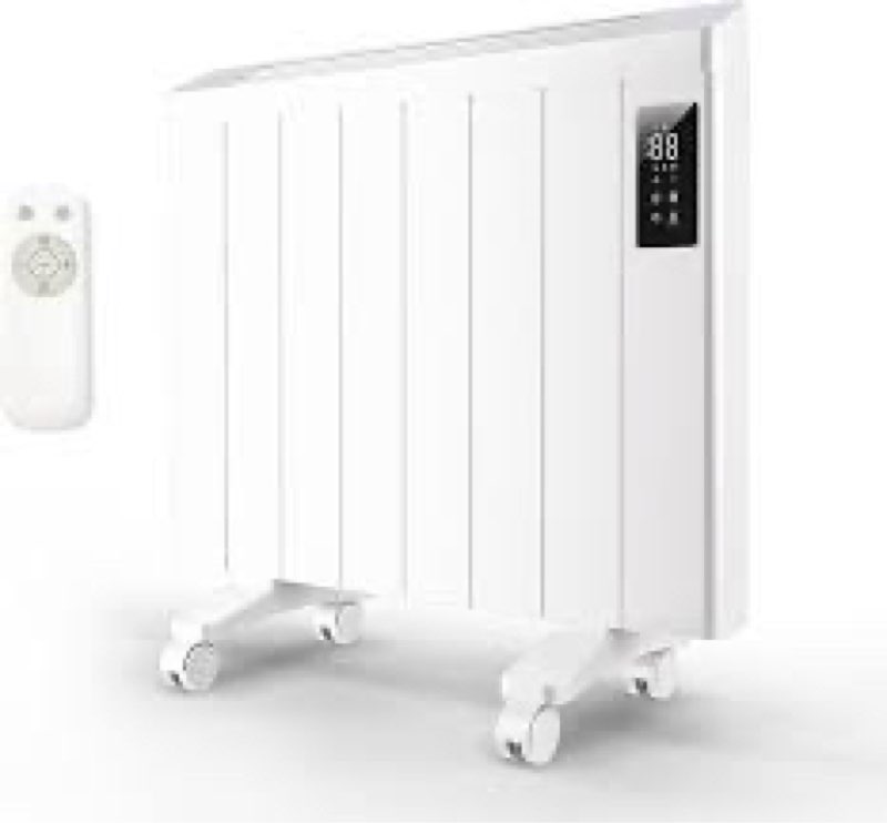 800W Plug-in Convection Electric Panel Wall Heaters for Indoor Use, Quiet Fan-Less Design, Freestanding/Wall Mount Space Heater with Adjustable Thermostat, 24H Timer, Digital Display(White)