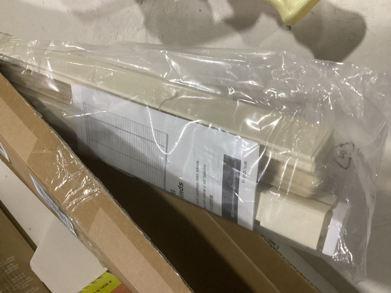 Condition photo showing Good Condition for lazblinds no tools no drill 1" vinyl mini blinds, cordless blinds for windows, light filtering horizontal window blinds & shades, 27" w x 64" h, cream cordless-cream 27" w x 64" h