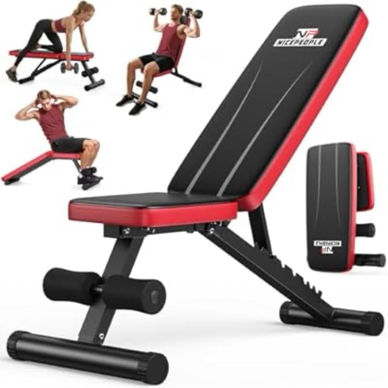 nicepeople adjustable weight bench for home gym, 660lbs capacity workout bench with 8 backrests for chest shoulders arms, compact and foldable strength bench for small space apartment room