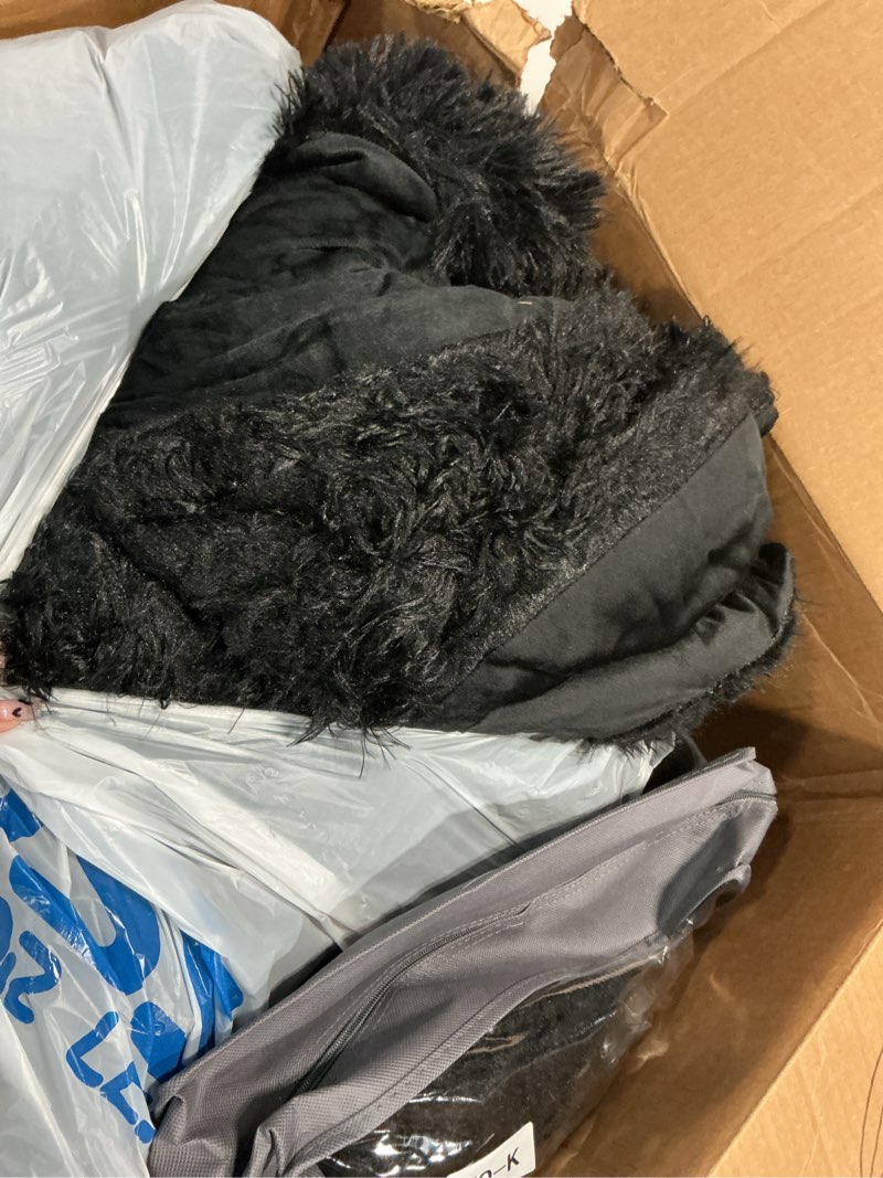 Condition photo showing As Is for andency king size comforter set black, fluffy winter faux fur warm soft plush bedding comforter set (1 velvet comforter & 2 pillowcases), fuzzy thick heavy puffy comforters bed set 01 - black king (104"x90")
