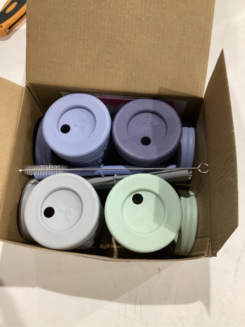 Condition photo showing Good Condition for Elk and Friends 10oz Stainless Steel Kids + Toddler Drinking Cups | The Original Mason Jar with Sleeves + Lids | Silicone Straws | Smoothies | Storage Jar | Spill Resistant | Dishwasher Safe | 4 Pack Sage/Misty Blue/Grey/Navy 10oz