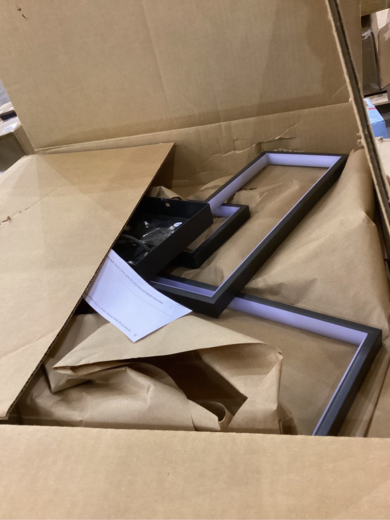 Condition photo showing As Is for Modern LED Ceiling Lights for Bedroom 26" Dimmable Square Ceiling Lights for Living Room with Remote Control Black Bedroom Light Fixture for Kitchen,Bathroom,Balcony Black 4 Rings