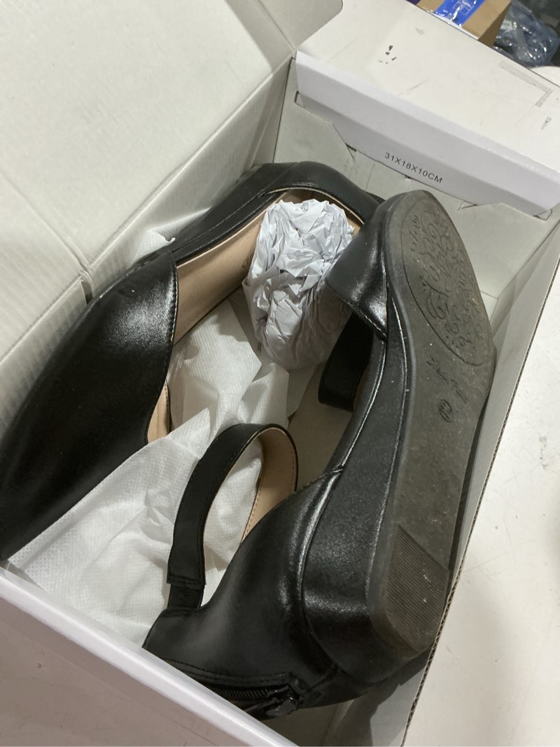Condition photo showing As Is for dream pairs women's low wedge pointed toe ankle strap dress comfortable casual flats shoes 9.5 black/pu