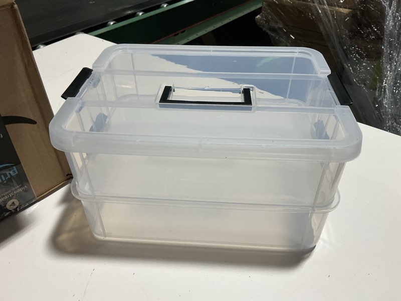 Condition photo showing Good Condition for btsky 2 layer stack & carry box, plastic multipurpose portable storage container box handled organizer storage box for organizing stationery, sewing, art craft, jewelry and beauty supplies dark grey