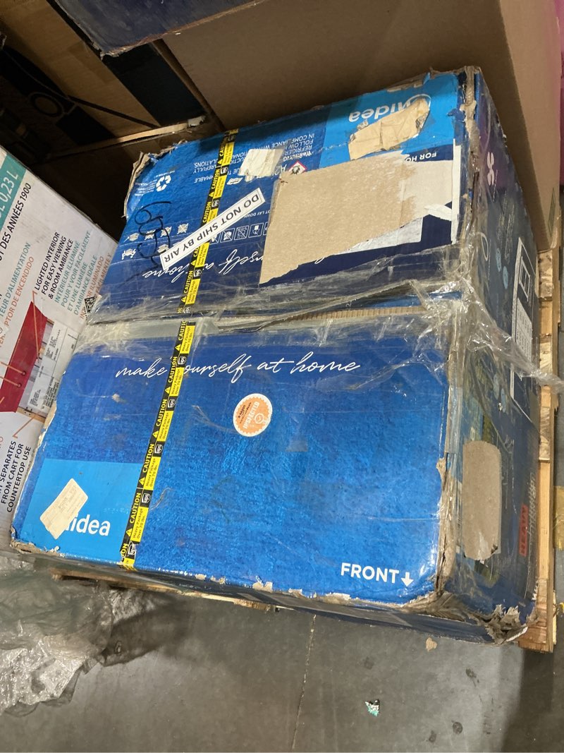 Condition photo showing As Is for midea 12,000 btu easycool window air conditioner, dehumidifier and fan - cool, circulate and dehumidify up to 550 sq. ft., reusable filter, remote control