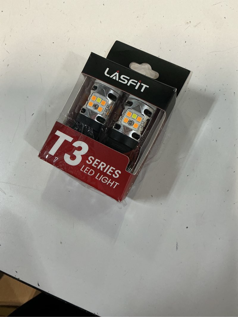 Condition photo showing New/Like New for lasfit 3157 switchback led bulb, 3057 4157 white amber t3 series canbus anti hyper flash front turn signal drl parking light new 500% bright, only for standard socket (pack of 2) amber/white 3157