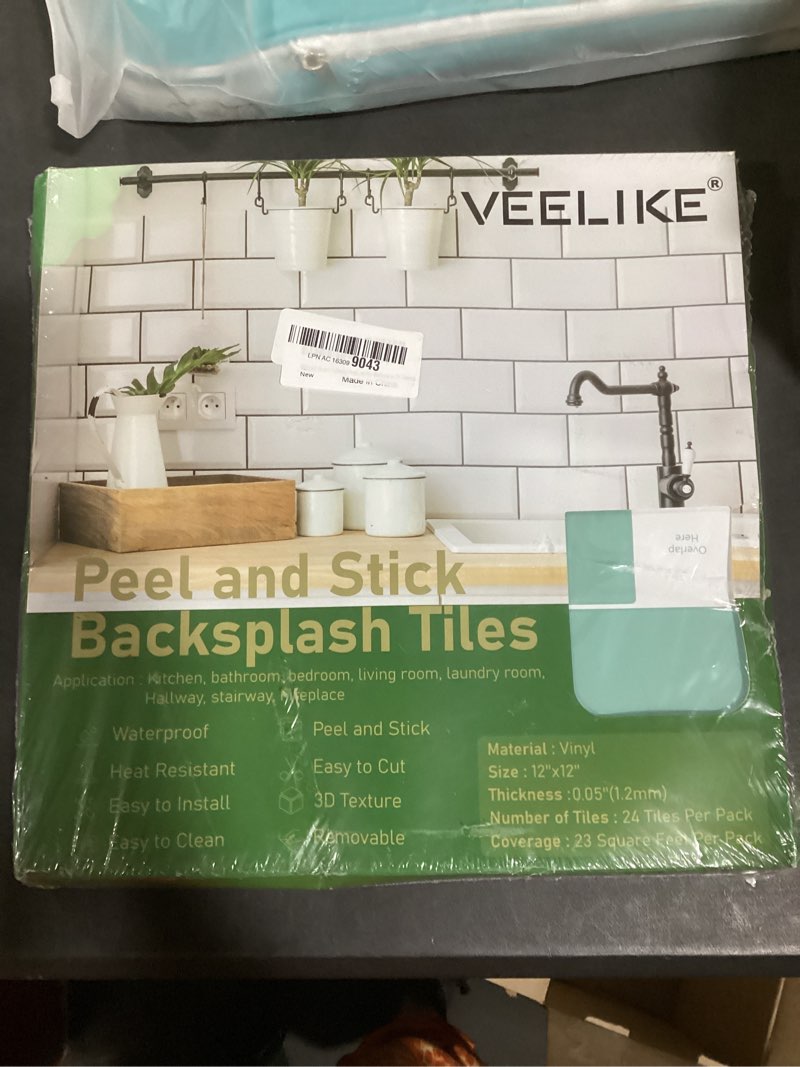 Condition photo showing Good Condition for VEELIKE Aqua Green Subway Peel and Stick Backsplash Tile 24 Sheets Back Splashes for Kitchens Peel and Stick Green Wall Tiles 12''x12'' Waterproof Adhesive Backsplash Tiles for Bathroom Laundry Room Box of 24 Tiles Aqua Green