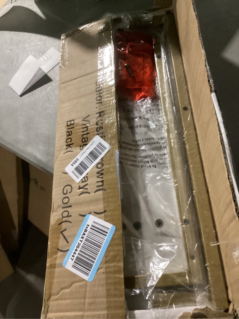 Condition photo showing New/Like New for Yusong Small Narrow Side Table for Small Spaces, 17.7" W Slim End Table Magazine Table Nighstand with Storage Holder, Accent Skinny Snack Couch Bedside Table, Gold White, Complete Iron Pipes White 17.7" W