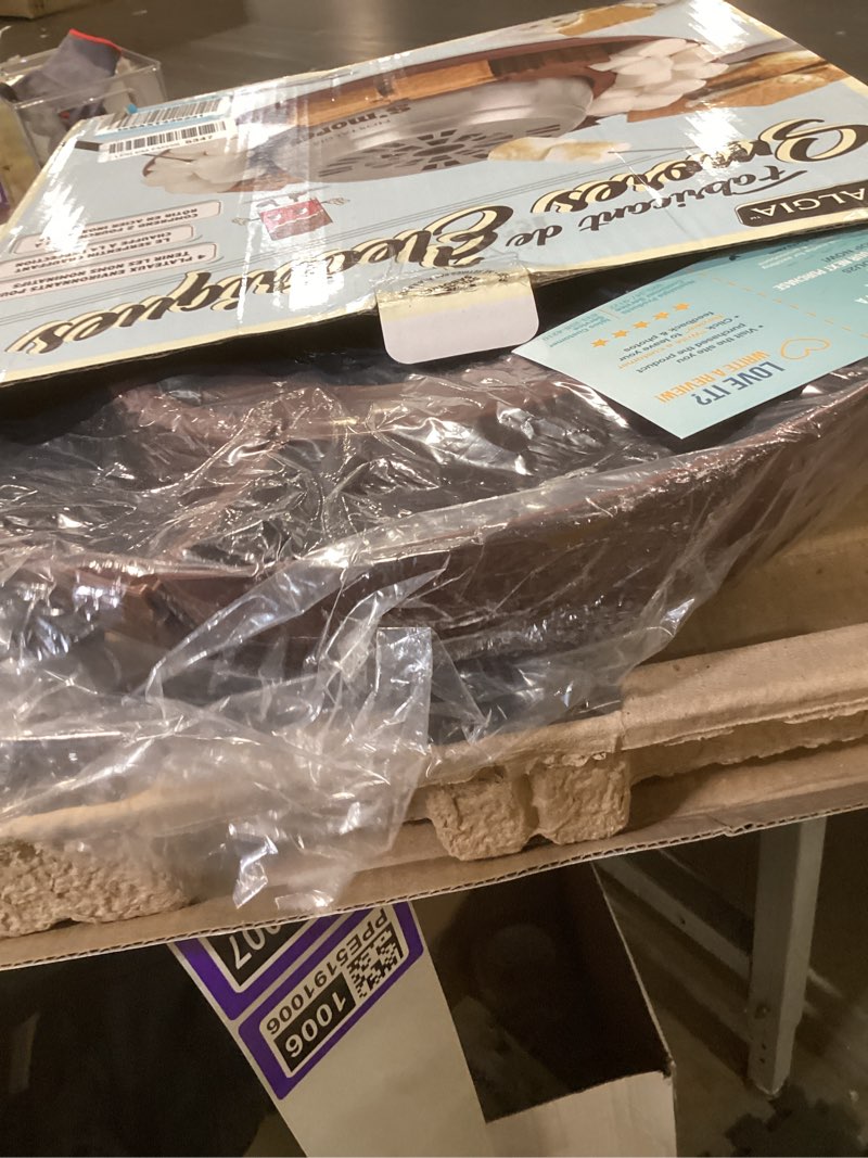 Condition photo showing Good Condition for nostalgia tabletop indoor electric s'mores maker - smores kit with marshmallow roasting sticks and 4 trays for graham crackers, chocolate, and marshmallows - movie night supplies - brown original s'mores