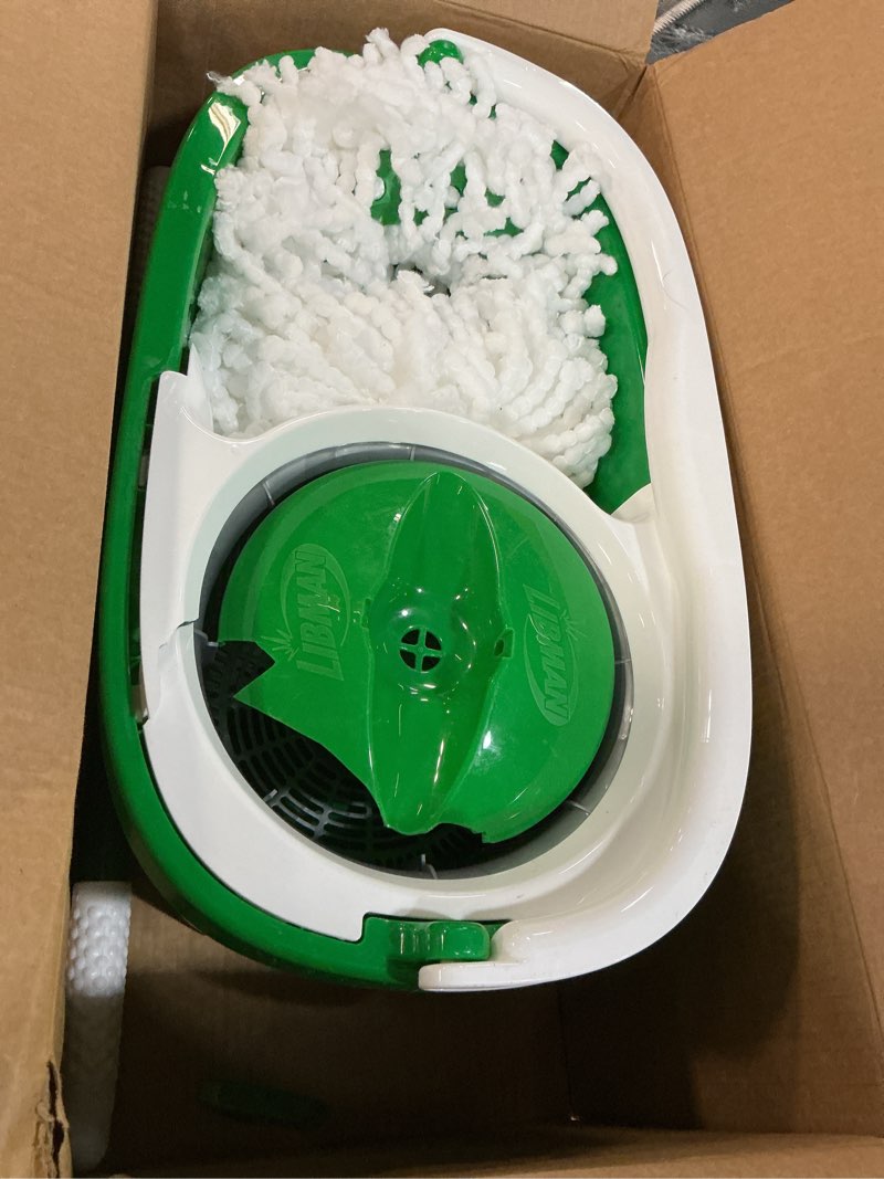 Condition photo showing As Is for Libman Tornado Spin Mop System with Refill Heads, Microfiber Spinning Mop and Bucket with Wringer Set for Home, Floor Cleaning of Hard-Wood, Laminate, Tile, All Surface Cleaner Spin Mop Plus 3 Refills