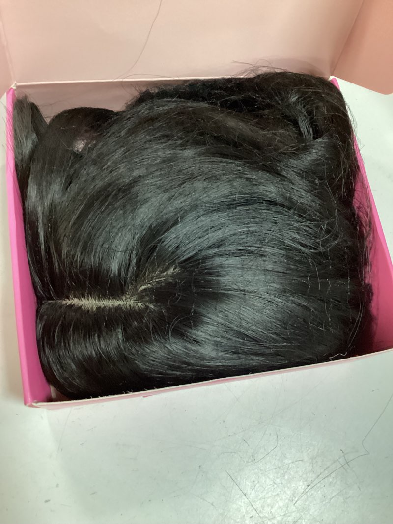 Condition photo showing Good Condition for udu hair toppers for women with thinning hair synthetic hair toppers hair pieces for women ladies dark brown highlights muti-layer long straight wavy clip in wiglets with fringe bangs 18 inch dark brown