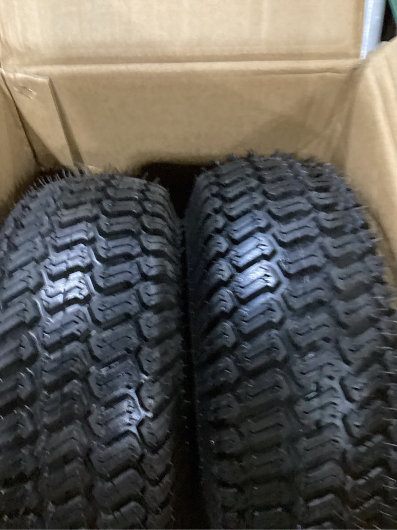 Condition photo showing Good Condition for 2pcs 15x6.00-6 lawn mower tires and wheels tubeless, 3" offset hub, 3/4" or 5/8" bushings, 4 ply for craftsman/john deere/cub cadet riding mowers