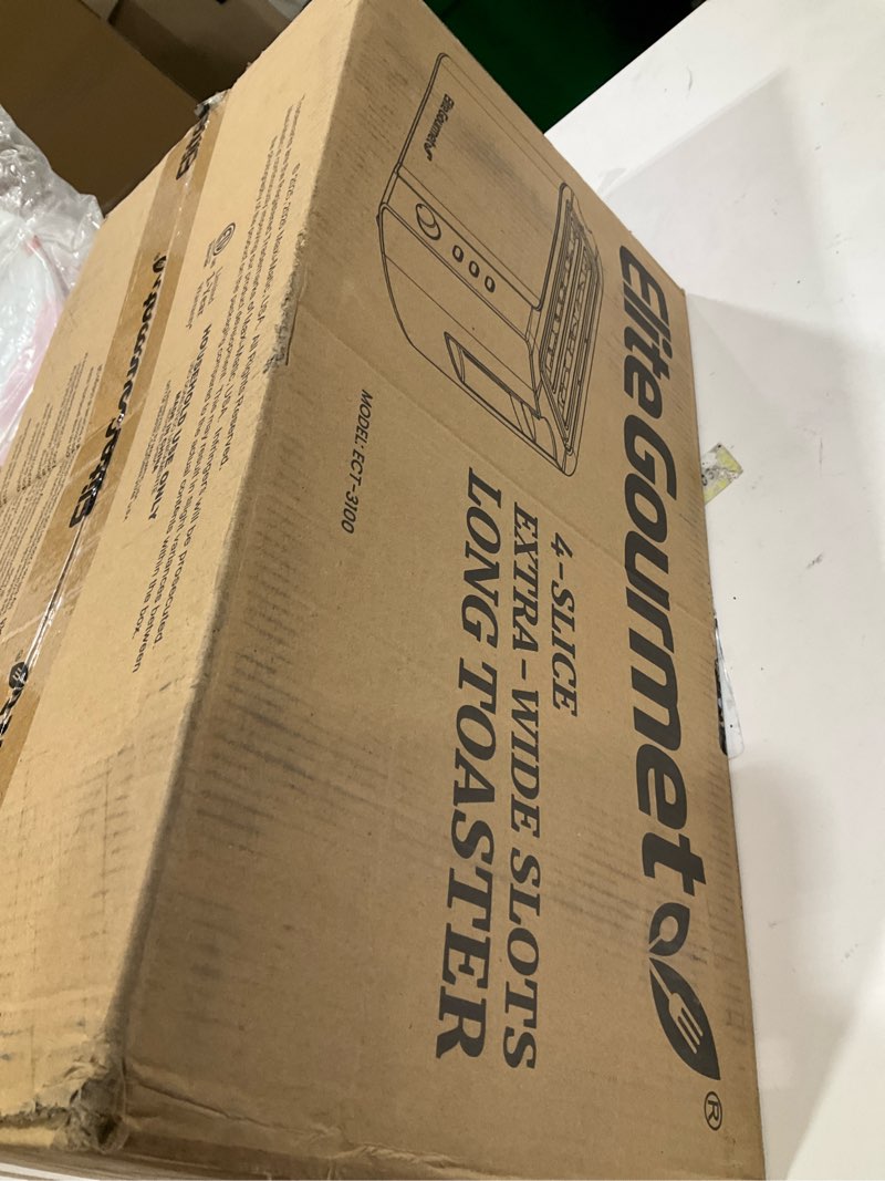 Condition photo showing New/Like New for Elite Gourmet ECT-3100 Long Slot 4 Slice Toaster, Reheat, 6 Toast Settings, Defrost, Cancel Functions, Built-in Warming Rack, Extra Wide Slots for Bagels & Waffles, Stainless Steel & Black 4 Slice Matte Black