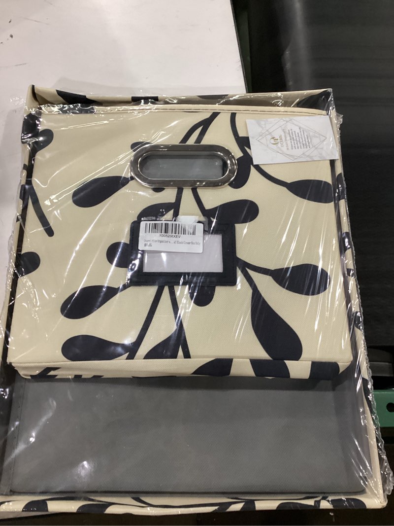 Condition photo showing Good Condition for file organizer with lid, file box, file cabinet for letter file folder storage, hanging file organizer for office/decor/home,document organizer, 1 pack,leaf black/cream-box only leaf black/cream 1 pack