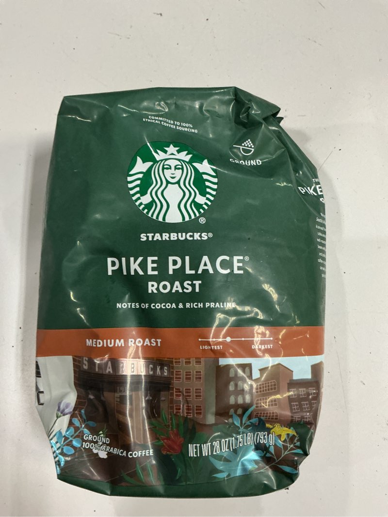 Condition photo showing New/Like New for Best by 05/24/25 Starbucks Ground Coffee, Medium Roast Coffee, Pike Place Roast, 100% Arabica, 1 Bag (28 Oz)