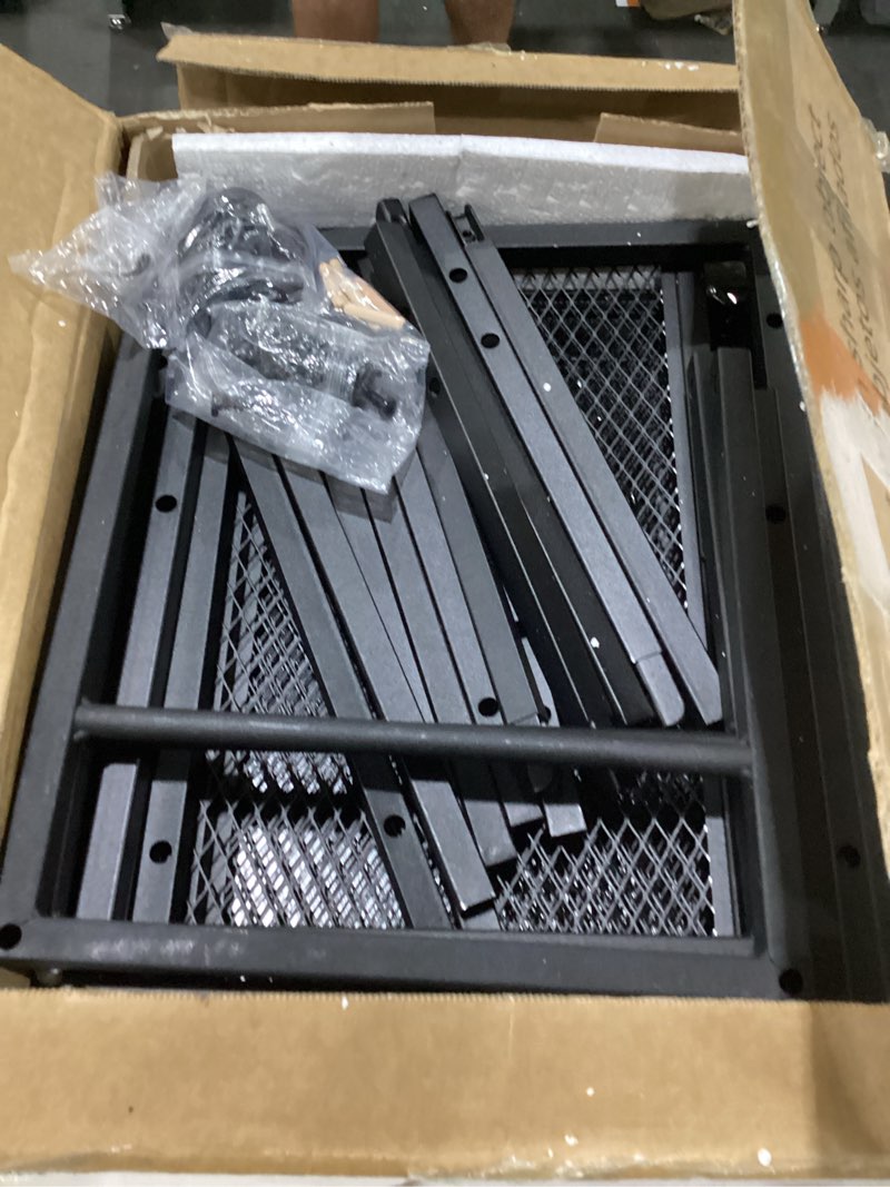 Condition photo showing As Is for industrial style mesh tv stand