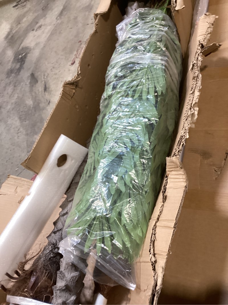 Condition photo showing As Is for 8.5ft tall artificial phoenix palm tree for outdoors indoor decor, large faux coconut silk palm tree tropical fake tree perfect for outside patio poolside porch home office decor (set of 2) phoenix palm (2 pack) 8.5ft