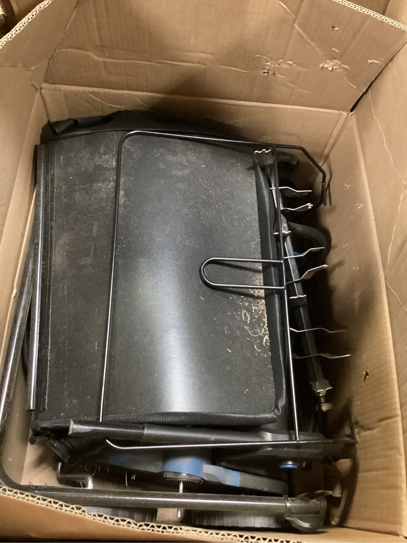 Condition photo showing As Is for tiectown 2026 upgrade 16-inch 15.5 amp 2-in-1 electric dethatcher and scarifier with 14.5-gallon collection bag, lawn dethatcher with 5-position depth adjustment, keeps lawn healthy - blue