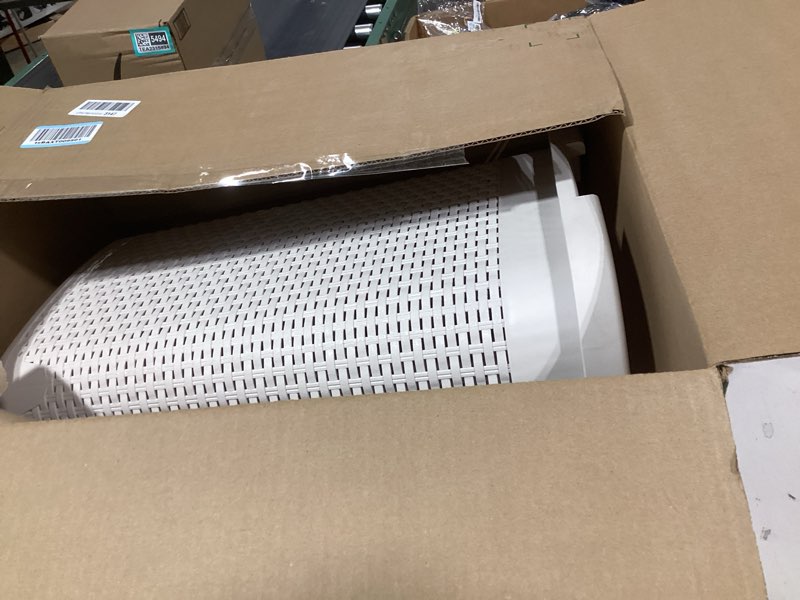 Condition photo showing Good Condition for Mind Reader Slim Laundry Hamper with Lid, 60L Tall Clothes Basket, Narrow Tapered Design for Bathrooms, Closets and Laundry Rooms, Plastic, Ivory Ivory Single