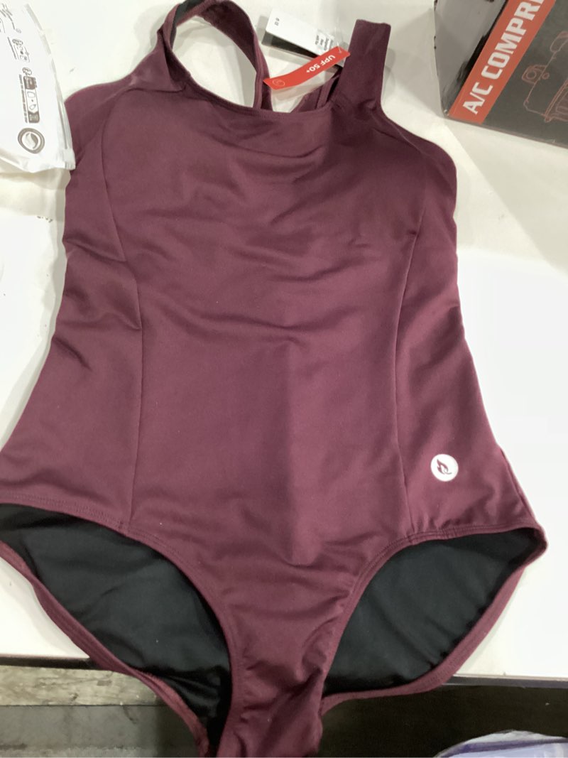 Condition photo showing New/Like New for baleaf Women's Racerback Athletic One Piece Modest Bathing Suit Medium Wine Red