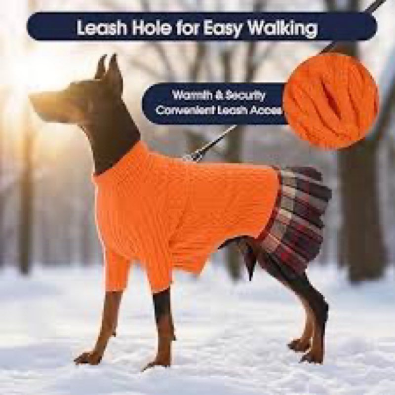 (Size:M)IECOii Girl Dog Sweater Dress - Cable Knit Dog Sweater for Small Dogs Girl - Orange, Medium, Turtlen