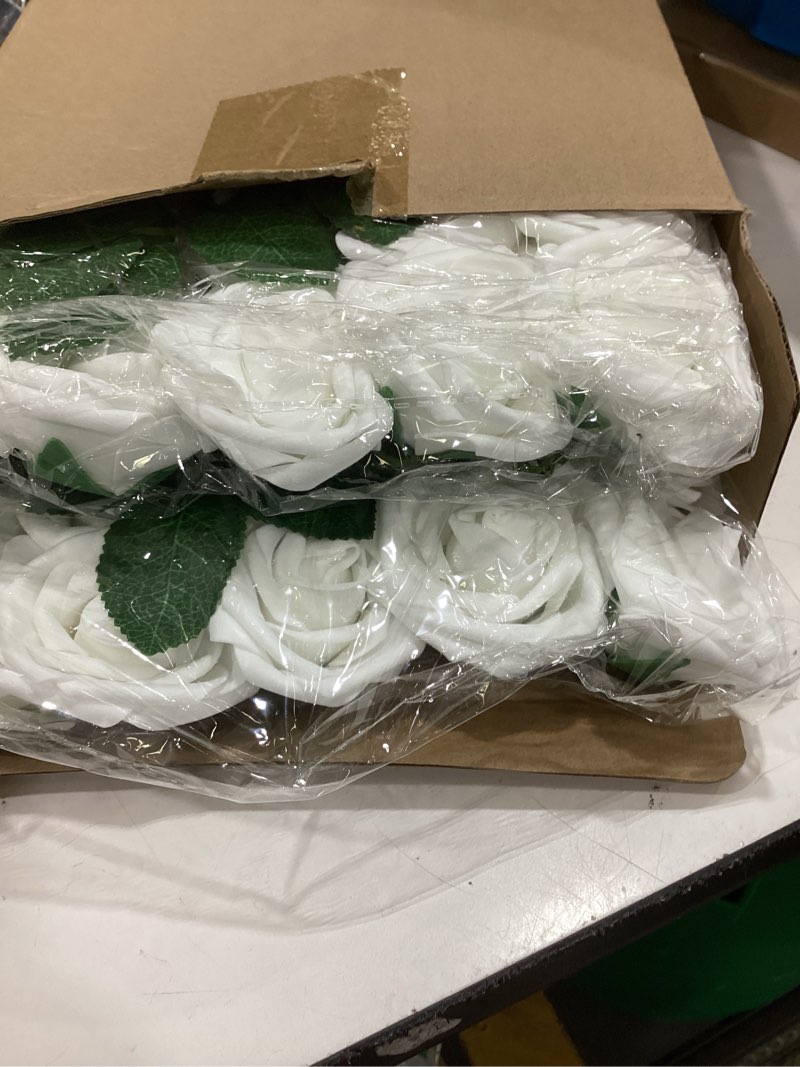 Condition photo showing Good Condition for amyhomie artificial flower 50pcs real looking fake roses w/stem for diy wedding bouquets centerpieces arrangements party baby shower valentines day christmas tree decorations white 50