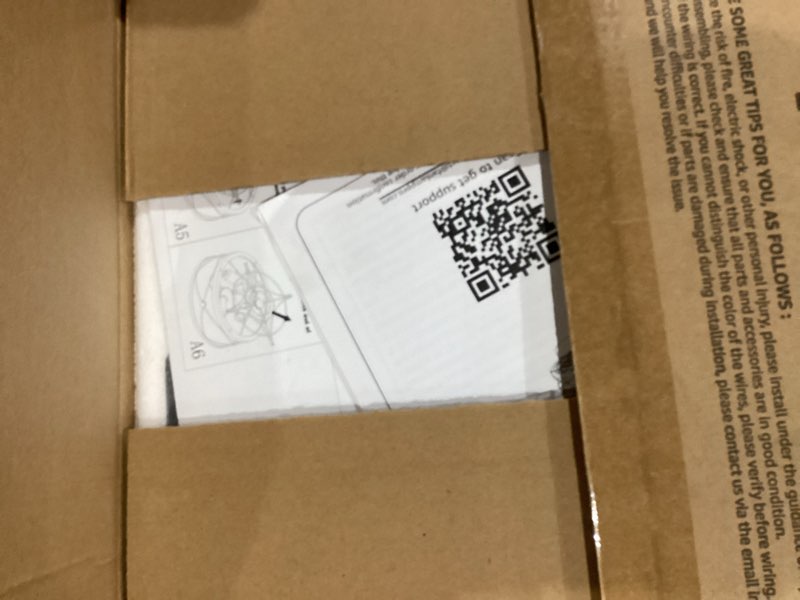 Condition photo showing New/Like New for 52 Inch Farmhouse Ceiling Fan with Light and Remote, Black Industrial Caged Flush Mount Ceiling Fans with 6 Speed Reversible Motor and Dual Finish 5 Blades, Rustic Ceiling Fan for Living room, Bedroom 52Inch Black