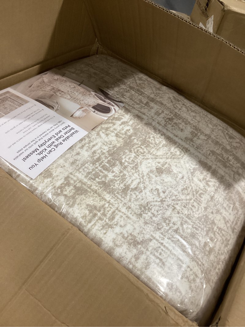 Condition photo showing New/Like New for 12x15 Washable Area Rug Beige Neutral Abstract Living Room Large Carpet Non Slip Bedroom Indoor Office Dining Room Low Pile Thin Rug Beige 12' x 15' (Rectangular)