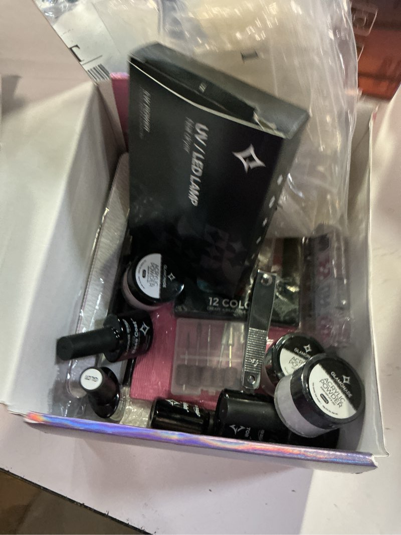 Condition photo showing As Is for glamonade acrylic nail kit for beginners: professional nail set with drill acrylic powder gel polish nail stamp for home starter practice & diy manicure 600pcs